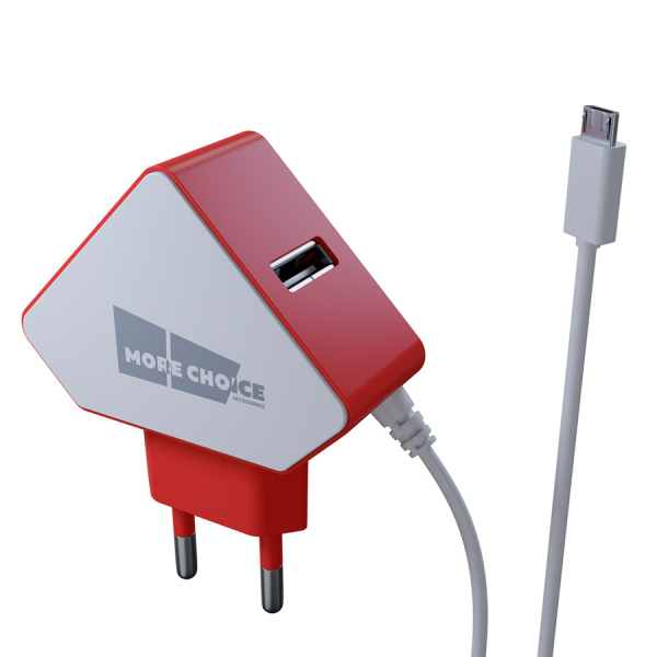 Купить  СЗУ СЗУ 2USB 1.5A для micro USB со встроенным кабелем More choice NC42m (White Red)